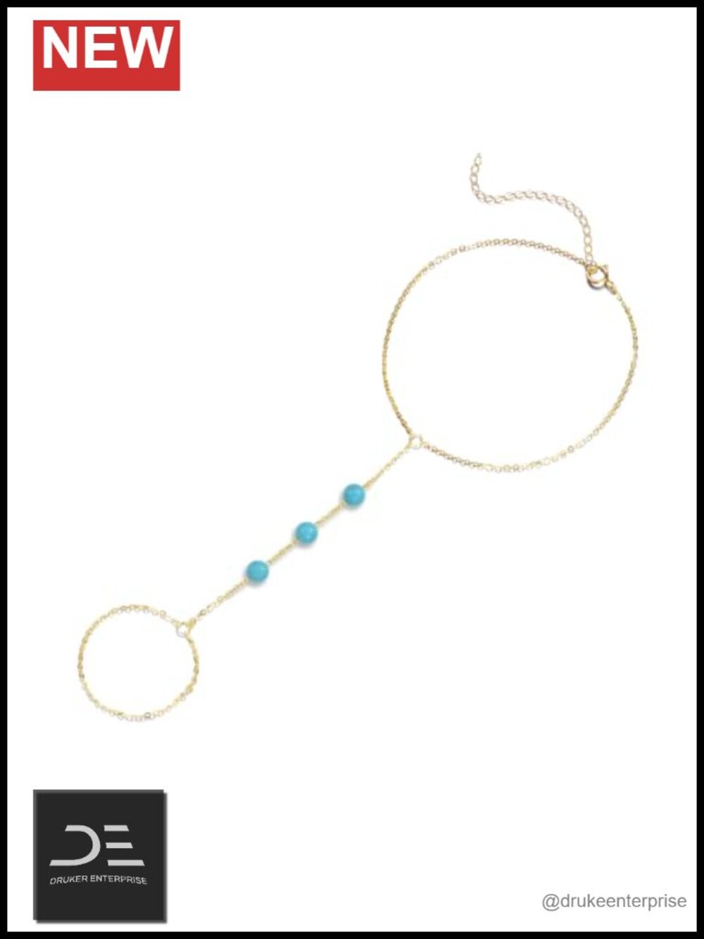 14K Gold Hand Chain Bracelet Turquoise Adjustable Hands Finger Stack